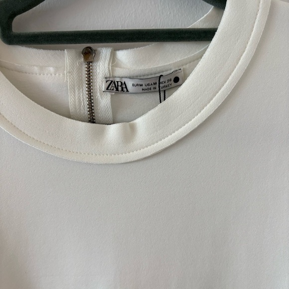 Zara Scuba Effect Round Neck Ruched Waist White Midi Dress Size M NWT - Picture 13 of 13